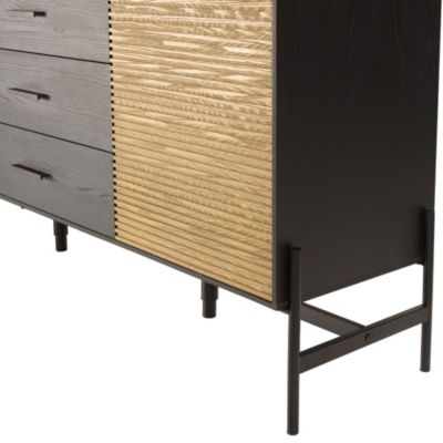 Buffet marron et noir 3 tiroirs 2 portes Pin pieds métal noir