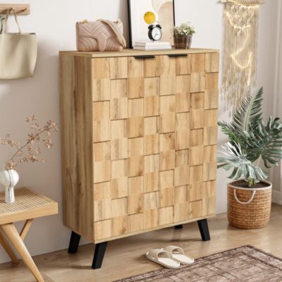 Buffet Meuble à Chaussures avec 5 Compartiments et Étagères Réglables - Pour entrée Salon - 80,5x35x109,5 cm -  Naturel