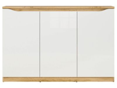 Buffet Meuble de rangement à 3 portes, coloris chêne Wotan/blanc brillant - Longueur 135 x Profondeur 39,5 x Hauteur 91,5 cm