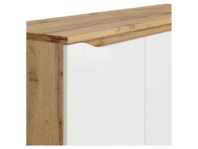 Buffet Meuble de rangement à 3 portes, coloris chêne Wotan/blanc brillant - Longueur 135 x Profondeur 39,5 x Hauteur 91,5 cm