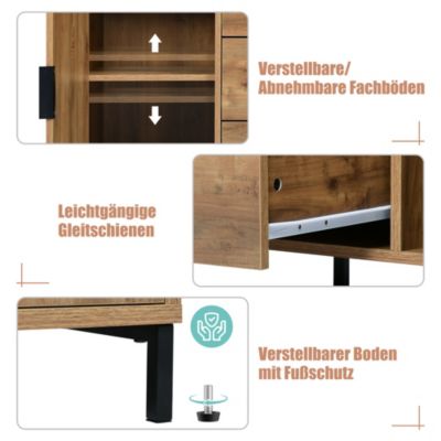 Buffet - Meuble de Rangement avec 2 Portes et 3 Tiroirs, Bois Massif, Marron, 120x40x76 cm