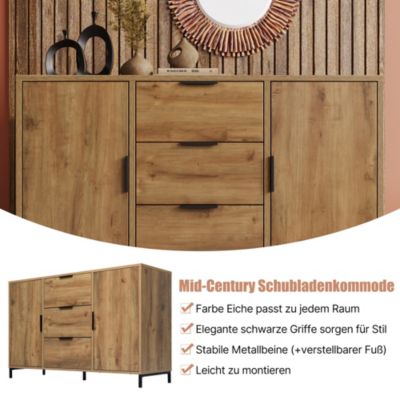 Buffet - Meuble de Rangement avec 2 Portes et 3 Tiroirs, Bois Massif, Marron, 120x40x76 cm