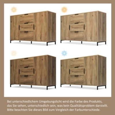 Buffet - Meuble de Rangement avec 2 Portes et 3 Tiroirs, Bois Massif, Marron, 120x40x76 cm