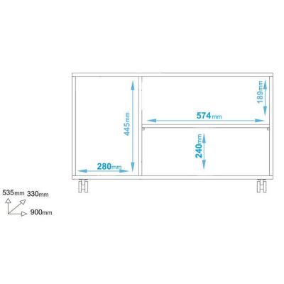 Buffet Meuble de Rangement Blanc 3 Portes sur Roulettes - L 90 x l 33 x H 53.5 cm