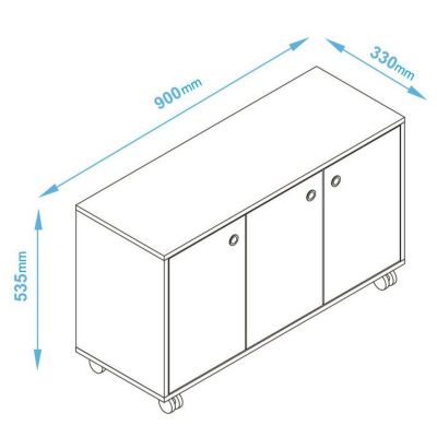Buffet Meuble de Rangement Blanc 3 Portes sur Roulettes - L 90 x l 33 x H 53.5 cm