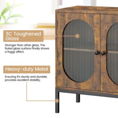 Buffet/Meuble de Rangement en Rotin avec Portes et Étagères - Style Vintage,pour Salon, Salle à Manger, Entrée, Couloir,80x40x83cm