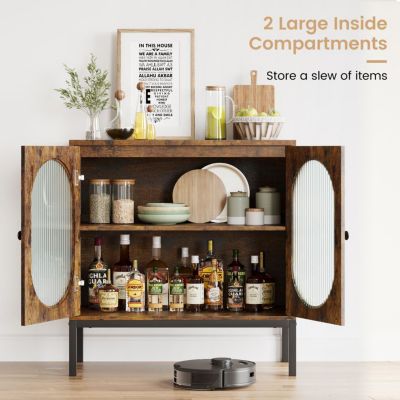 Buffet/Meuble de Rangement en Rotin avec Portes et Étagères - Style Vintage,pour Salon, Salle à Manger, Entrée, Couloir,80x40x83cm