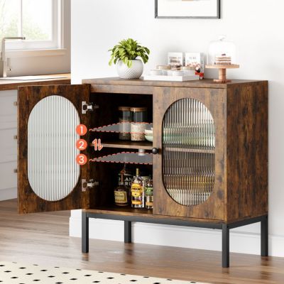 Buffet/Meuble de Rangement en Rotin avec Portes et Étagères - Style Vintage,pour Salon, Salle à Manger, Entrée, Couloir,80x40x83cm
