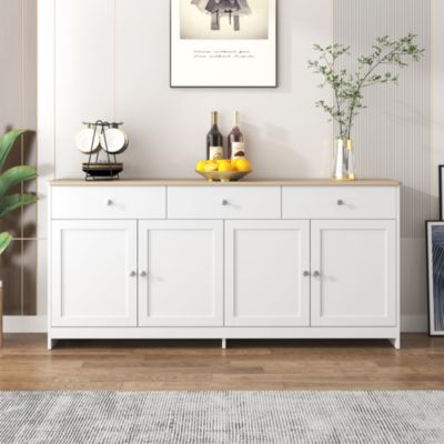 Buffet moderne 160x37x75 cm, meuble de rangement pour salon, quatre portes et trois tiroirs, meuble de cuisine, blanc