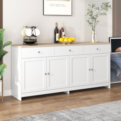 Buffet moderne 160x37x75 cm, meuble de rangement pour salon, quatre portes et trois tiroirs, meuble de cuisine, blanc