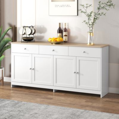 Buffet moderne 160x37x75 cm, meuble de rangement pour salon, quatre portes et trois tiroirs, meuble de cuisine, blanc