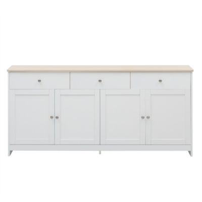 Buffet moderne 160x37x75 cm, meuble de rangement pour salon, quatre portes et trois tiroirs, meuble de cuisine, blanc