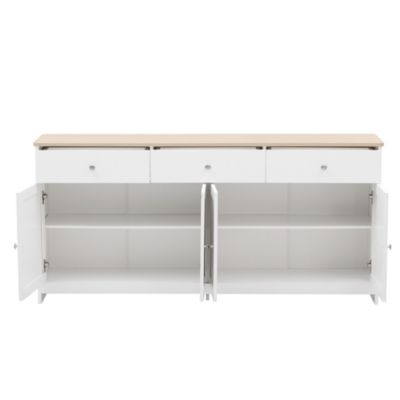 Buffet moderne 160x37x75 cm, meuble de rangement pour salon, quatre portes et trois tiroirs, meuble de cuisine, blanc