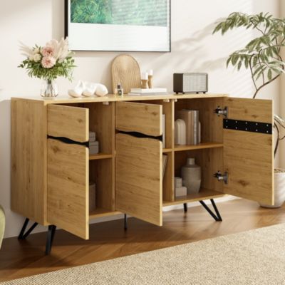Buffet Moderne 3 Portes, Grands Espaces de Rangement, Bahut Design Salon Salle à Manger - Pieds Métal Effet Bois, 140x40x75,5 cm