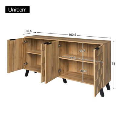 Buffet moderne 4 portes 160,5x35,5x78 cm, Meuble pratique pour salon, chambre et salle à manger