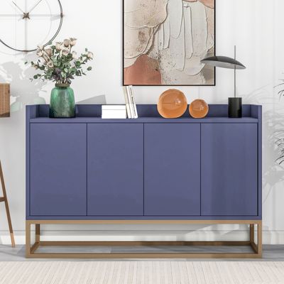 Buffet moderne 4 portes, armoire de rangement sans poignée, meuble polyvalent pour salon, chambre, salle de bain, bleu