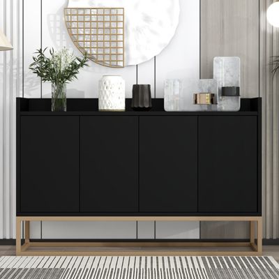Buffet moderne 4 portes, armoire de rangement sans poignée, meuble polyvalent pour salon, chambre, salle de bain, noir