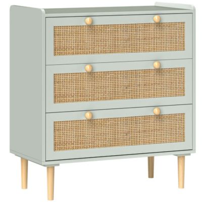 Buffet Moderne De 80 Cm Avec 3 Tiroirs, Extérieur En Rotin, Idéal Pour Le Salon Et La Chambre, Cyan