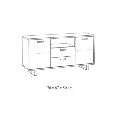 Buffet NEWTON 170 cm  2 portes, 2 tiroirs  Chene clair  Design robuste