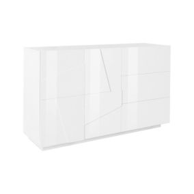 Buffet Noè, Buffet de cuisine avec 2 portes et 3 tiroirs, Buffet de salon, 100% Made in Italy, 143x44h86 cm, Blanc brillant