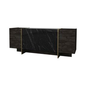 Buffet Okul, Buffet du salon, Commode de salon, Garde-manger de cuisine, 180x47h76 cm, Noir et Or