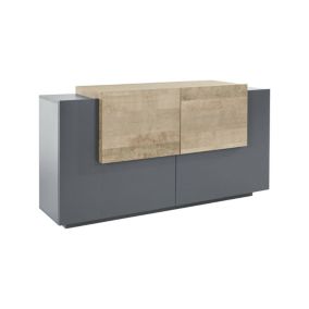 Buffet Omero, Buffet de cuisine avec 2 portes et 2 tiroirs, Buffet de salon, 160x45h86 cm, Anthracite et Erable