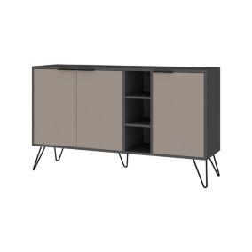 Buffet Perseus, Buffet du salon, Commode de salon, Garde-manger de cuisine, 142x36h83 cm, Anthracite et Beige