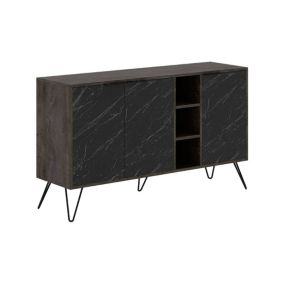 Buffet Perseus, Buffet du salon, Commode de salon, Garde-manger de cuisine, 142x36h83 cm, Marbre Noir