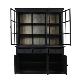 Buffet Provence - 160x45x215 - Noir-Gris - Bois de mangue-métal-verre