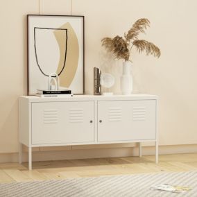 Buffet Pyhtää à 2 portes acier 118 x 40 x 60 cm blanc mat en.casa