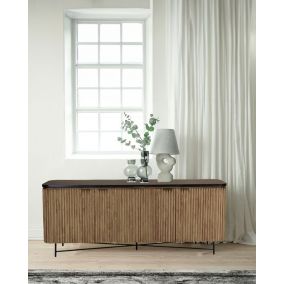 Buffet rétro en bois de teck recyclé et plateau laqué noir - Uniqka