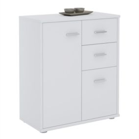 Buffet REMY, commode meuble de rangement avec 2 tiroirs et 2 portes, en mélaminé blanc mat