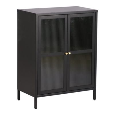 Buffet Säkylä acier verre ondulé 84 x 64 x 35 cm noir en.casa