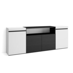 Buffet salon et cuisine, 200x35x75cm, 4 Portes, Meuble chaussure, Blanc et noir