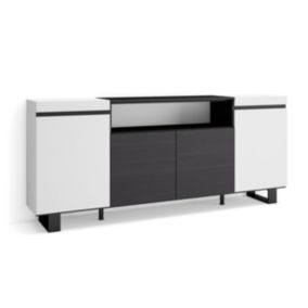 Buffet salon et cuisine, 200x35x87cm, 4 Portes, Design industriel, Blanc et noir