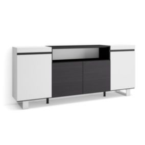 Buffet salon et cuisine, 200x35x87cm, 4 Portes, Design industriel, Blanc et noir