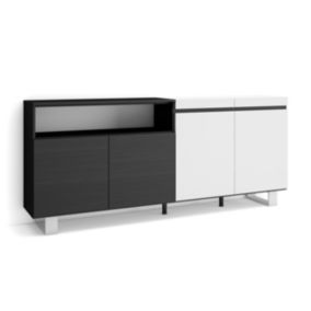 Buffet salon et cuisine, 200x35x87cm, 4 Portes, Design industriel, Blanc et noir