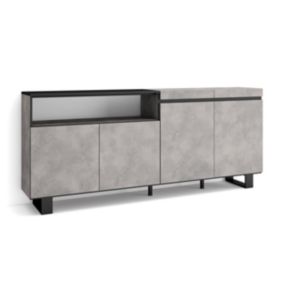 Buffet salon et cuisine, 200x35x87cm, 4 Portes, Design industriel, Ciment