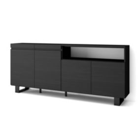 Buffet salon et cuisine, 200x35x87cm, 4 Portes, Design industriel, Noir