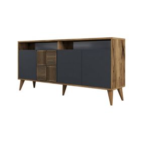 Buffet Scorpio, Buffet du salon, Commode de salon, Garde-manger de cuisine, 160x35h79 cm, Noyer et Anthracite