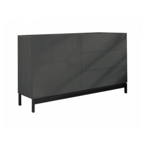 Buffet Sebastiano, Buffet de cuisine avec 1 porte et 3 tiroirs, Buffet de salon, 110x40h47 cm, Anthracite Brillant