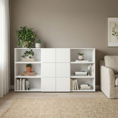 Buffet semi ouvert blanc 9 cases 6 portes GoodHome Atomia H. 112,5 x L. 225 x P. 37 cm