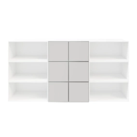 Buffet semi ouvert blanc 9 cases 6 portes grises claires mates GoodHome Atomia H. 112,5 x L. 225 x P. 37 cm