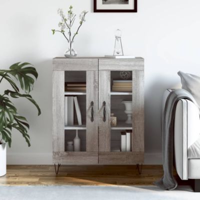 vidaXL Buffet gris béton 69,5x34x90 cm bois d'ingénierie - Buffet de cuisine - Rue du Commerce