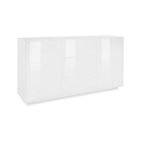 Buffet Umberto, Buffet de cuisine avec 2 portes et 3 tiroirs, Buffet de salon, 100% Made in Italy, 160x41h86 cm, Blanc brillant