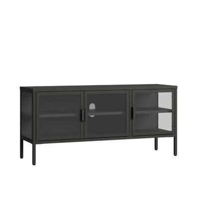 Buffet vitrine Borshavisa acier verre trempé 55 x 118 x 35 cm noir en.casa