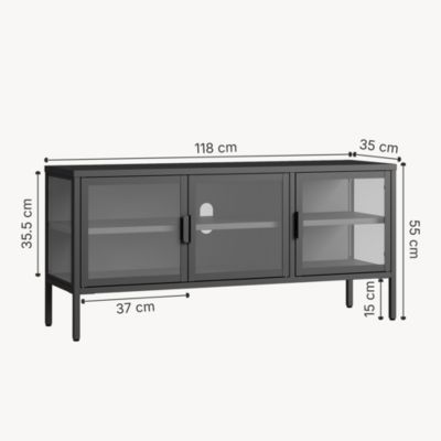 Buffet vitrine Borshavisa acier verre trempé 55 x 118 x 35 cm noir en.casa