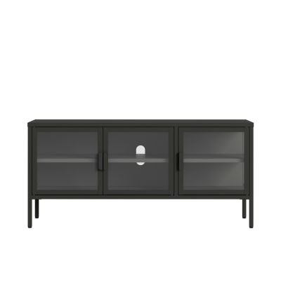 Buffet vitrine Borshavisa acier verre trempé 55 x 118 x 35 cm noir en.casa