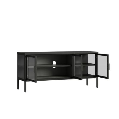 Buffet vitrine Borshavisa acier verre trempé 55 x 118 x 35 cm noir en.casa
