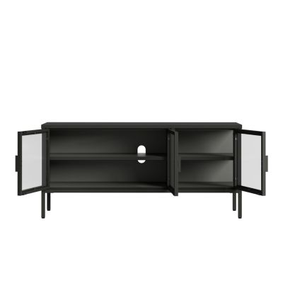 Buffet vitrine Borshavisa acier verre trempé 55 x 118 x 35 cm noir en.casa